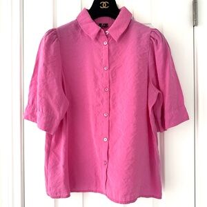 Vero Moda Bright Pink Elbow-Sleeve Button-Up Shirt